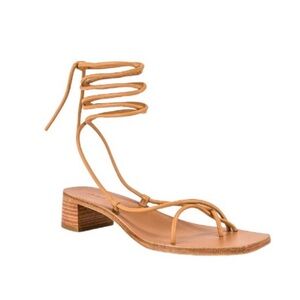 Loeffler Randall Ankle Wrap Low Block Heeled Sandal in Honey Size 9